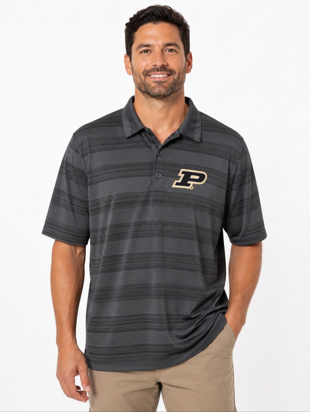 Antigua Purdue Boilermakers Polo Men XL Gray Striped Performance Golf Shirt